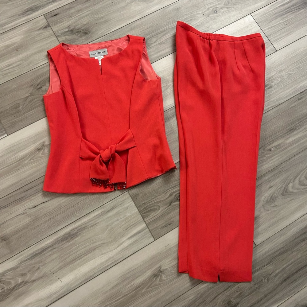 Sharon Young Crop Pant Suit Set Orange Red Size 4 Made In USA